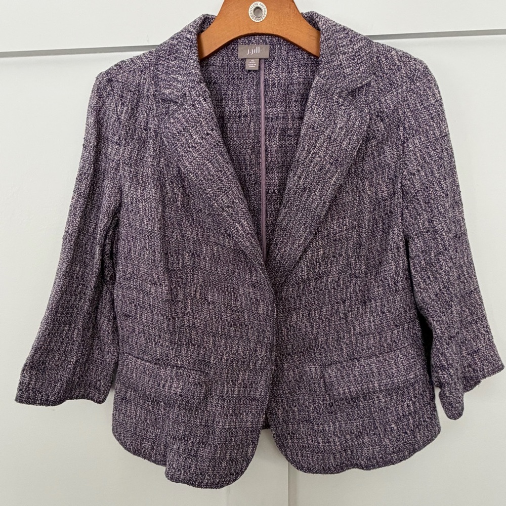 J. Jill Women's Jacket Blazer Lavender Purple Tweed Cropped 3/4 SLV Preppy 10P